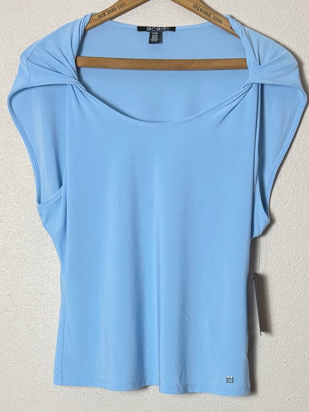 BCBG Sky Blue Sleeveless Twist-Shoulder Tank